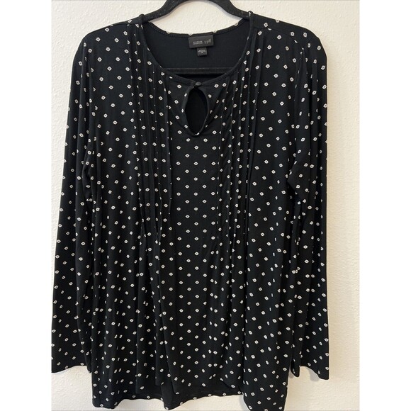 J Jill Wearever Top Women Medium Black Long Sleeve Daisy Slinky Keyhole‎ Pleated - Picture 1 of 12